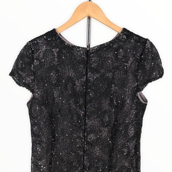 Suzi Chin for Maggy Boutique Black Sequin Swirl Cap Sleeve Cocktail Dress size 8 - Picture 6 of 13